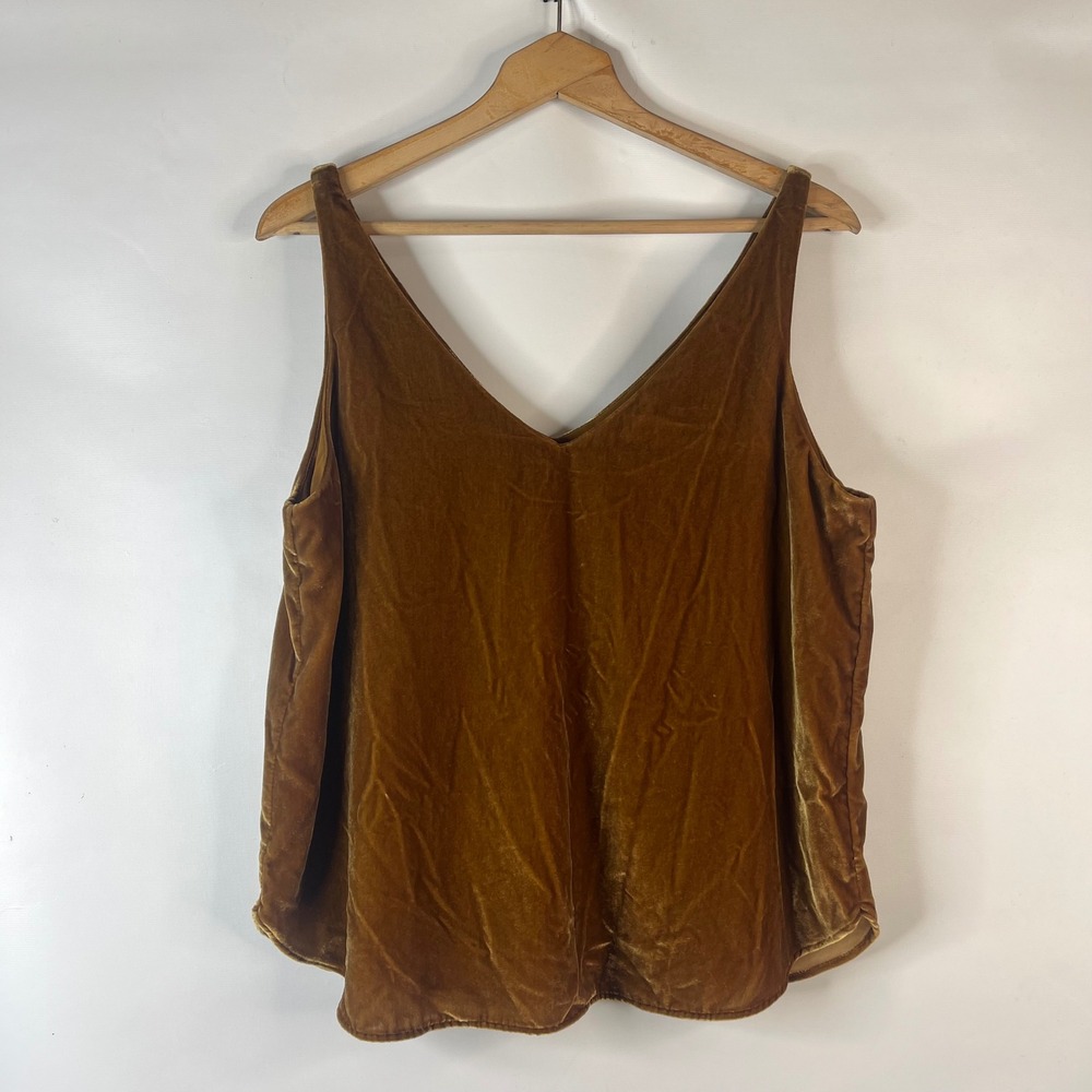 LOFT Velvet Tank Top Women Size L Brown V-Neck Sleeveless Camisole